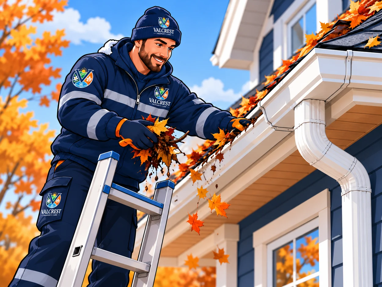 Illustration of gutter cleaning service for Valcrest Property Care