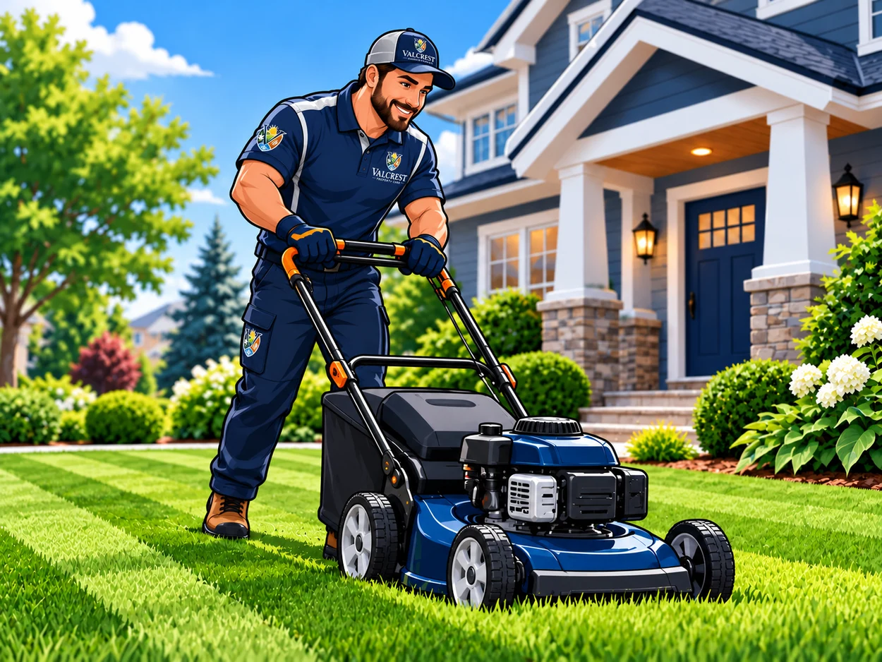 Illustration of lawn & yard care service for Valcrest Property Care