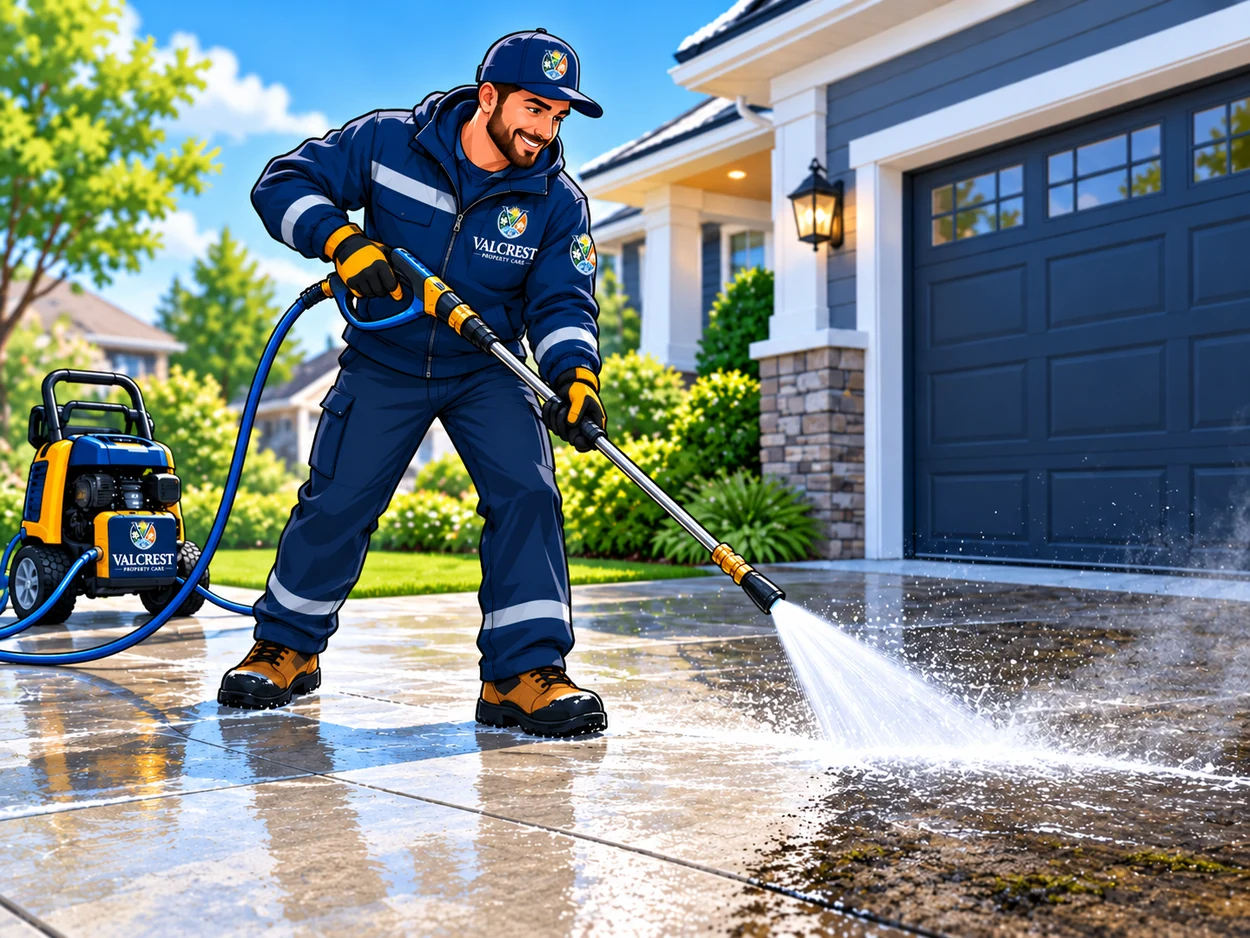 Illustration of driveway power washing service for Valcrest Property Care