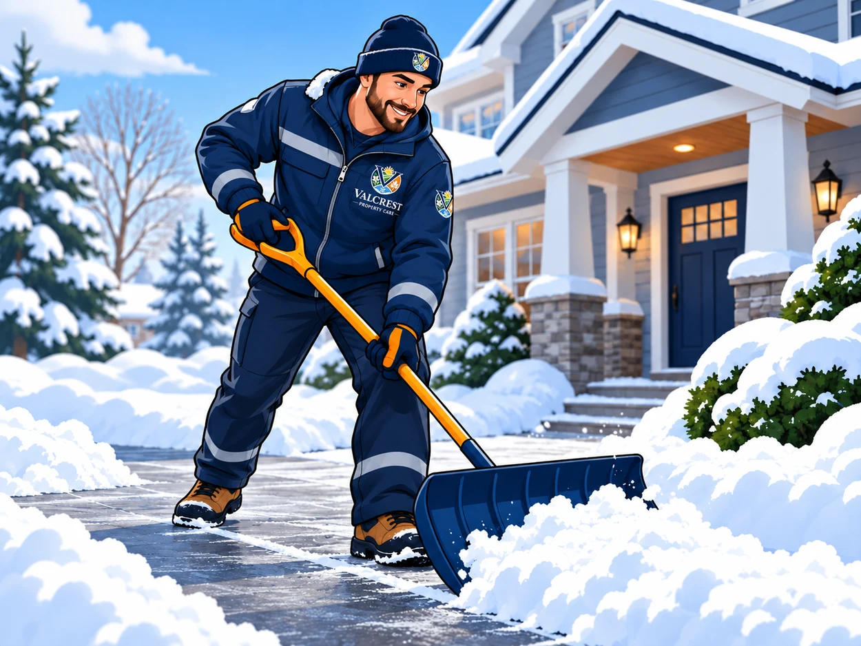 Illustration of snow shoveling service for Valcrest Property Care