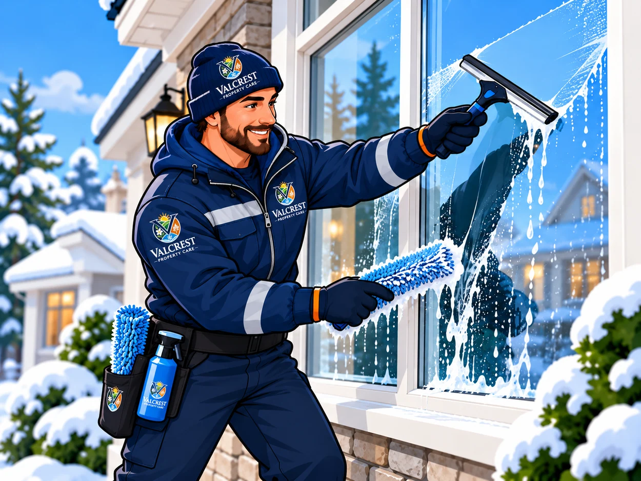 Illustration of window cleaning service for Valcrest Property Care